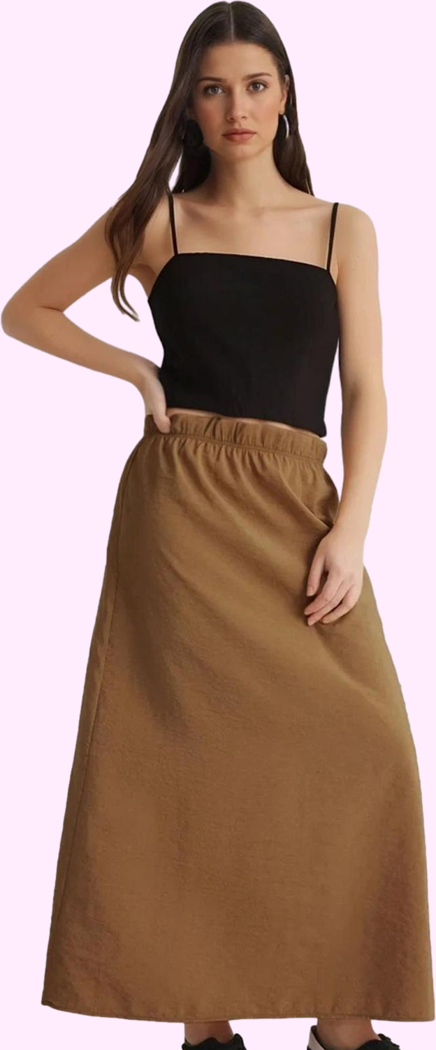 Kadın Yüksek Bel Kloş Midi Etek Günlük Casual Tarz Modern Tasarım Yaz Aylarının Vazgeçilmezi