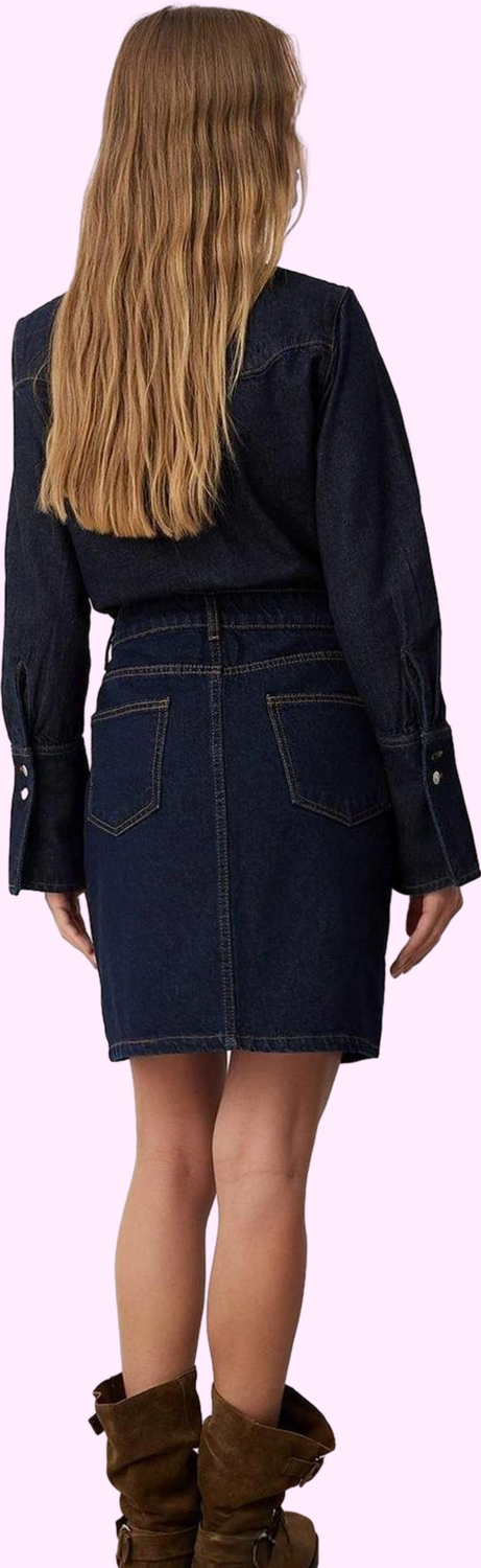 Kadın Pamuk Denim Mini Etek Ön Düğmeli Rigid Günlük Kombinler İçin Yaz Aylarının Vazgeçilmezi