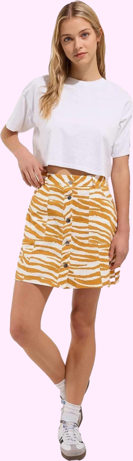 Kadın Pamuk Zebra Desenli Düğmeli Mini Etek Günlük Stil İçin Hafta Sonu Yaz Aylarının Vazgeçilmezi