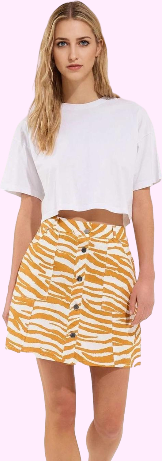 Kadın Pamuk Zebra Desenli Düğmeli Mini Etek Günlük Stil İçin Hafta Sonu Yaz Aylarının Vazgeçilmezi