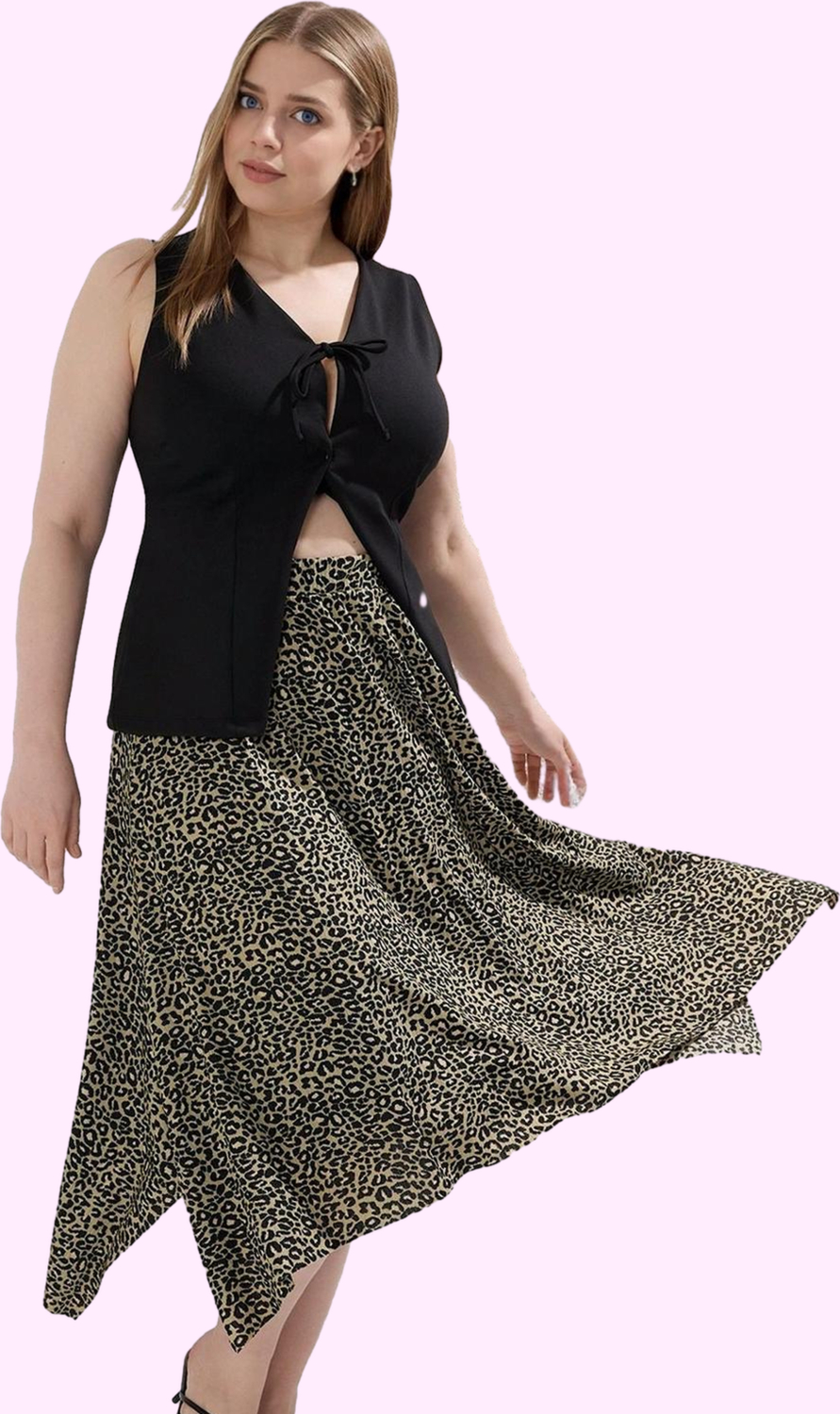 Moda Büyük Beden A-line Animal Desen Günlük Midi Boy Asimetrik Hayvan Desen Örme Etek