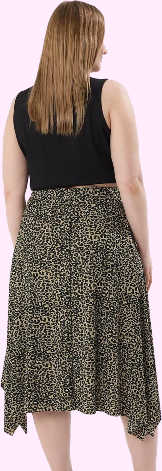Moda Büyük Beden A-line Animal Desen Günlük Midi Boy Asimetrik Hayvan Desen Örme Etek