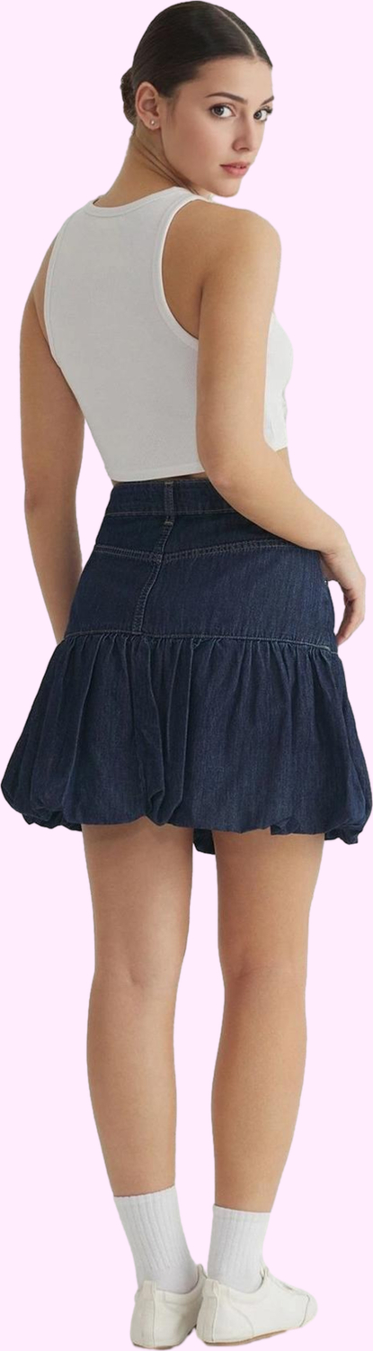Kadın Denim Balon Etek Pamuk Günlük Kullanım İçin Rahat Hafta Sonu Yaz Aylarının Vazgeçilmezi