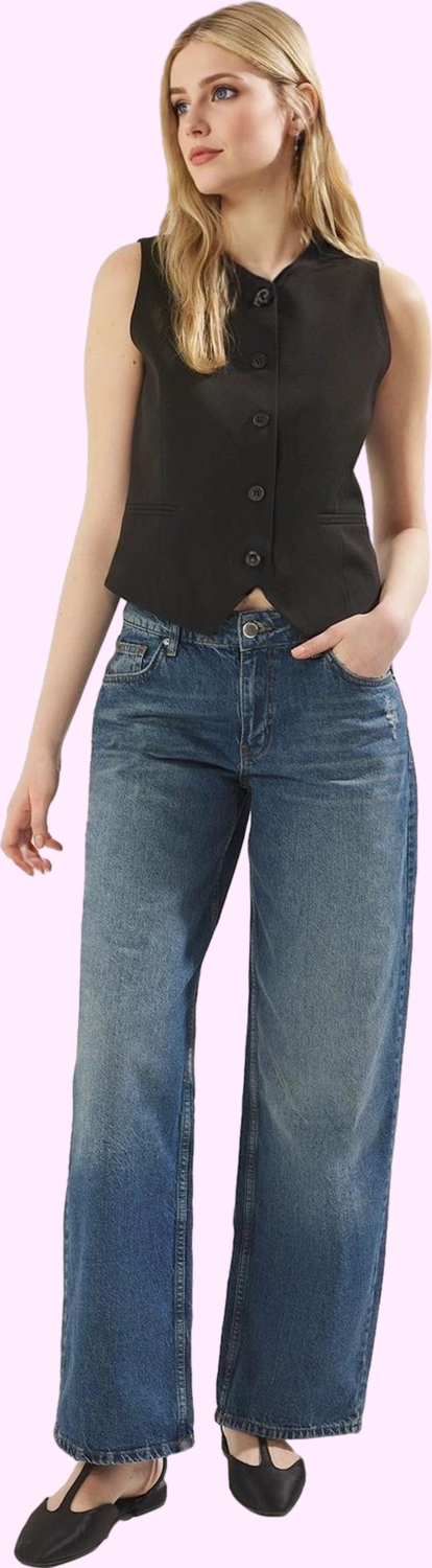 Kadın Geniş Paça Düşük Bel Jean Pantolon Pamuk Günlük Stil Hafta Sonu Yaz Aylarının Vazgeçilmezi