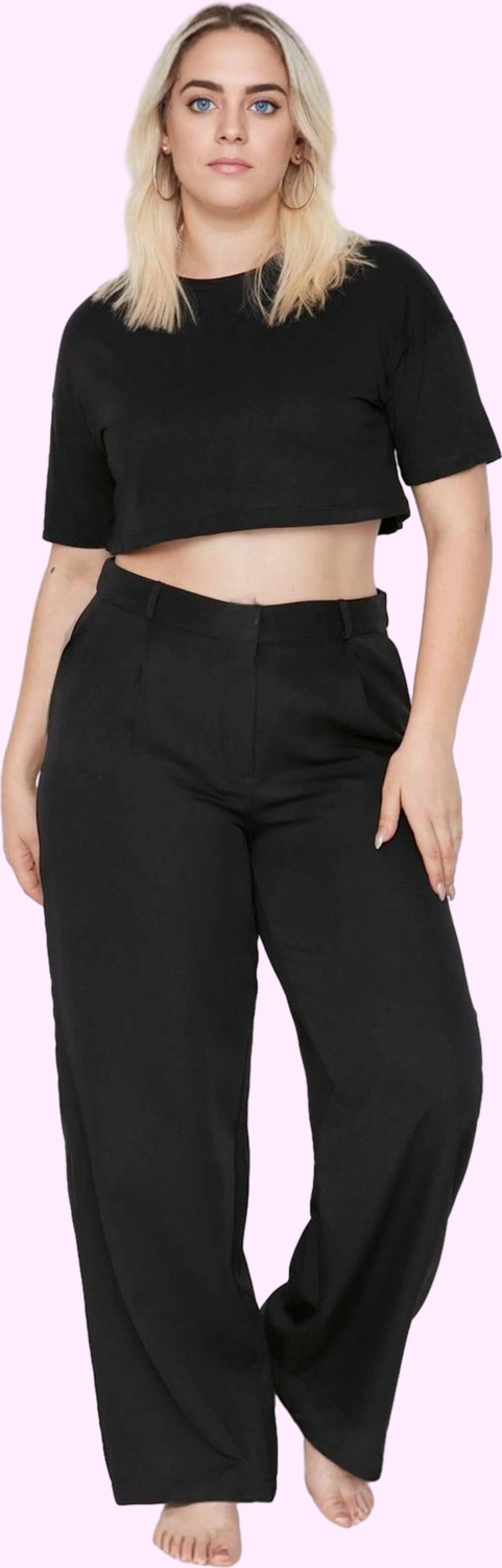 Kadın Düz Desen Wide Leg Pantolon Yüksek Bel Rahat Kalıp Günlük Kullanım Dayanıklı Malzeme