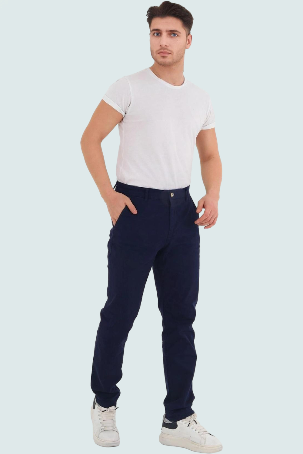 Erkek Günlük Kullanım İçin Straight Kalıp Chino Pantolon Esnek Gabardin Kumaş Modern Tasarım