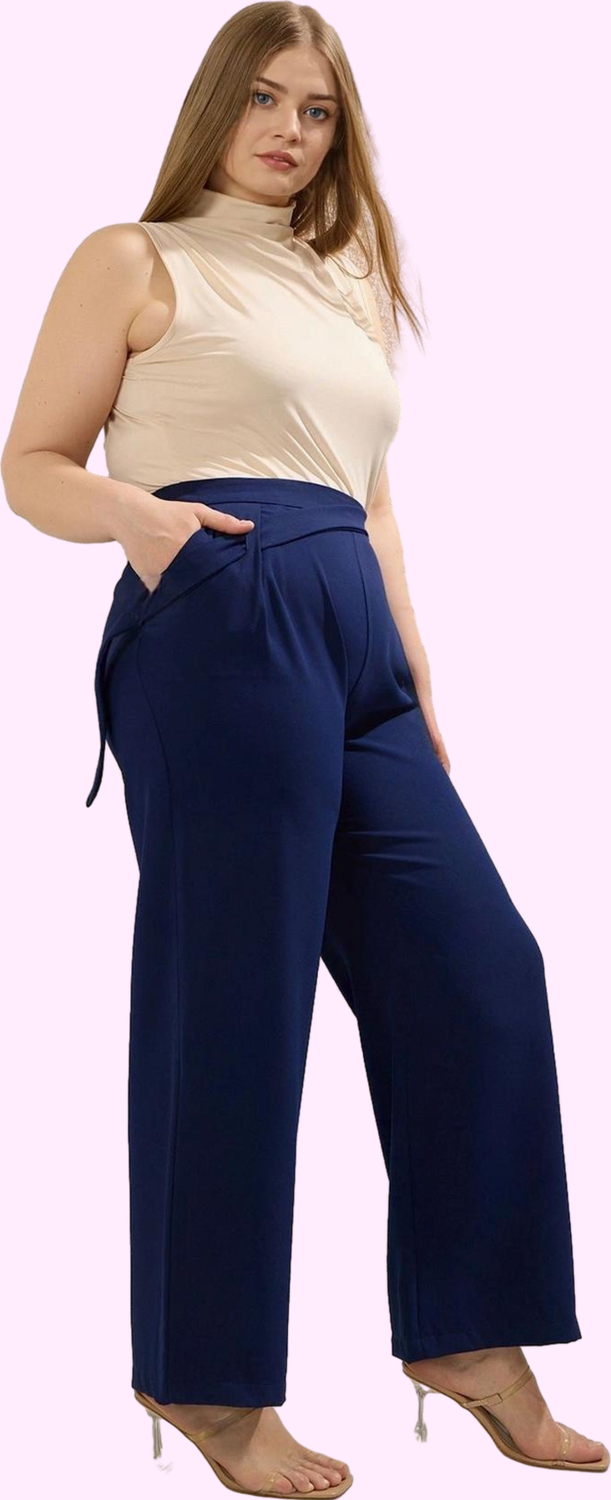 Kadın Geniş Paça Pantolon Polyester Dokuma Kumaş İş Hayatının Şıklığı Yaz Aylarının Vazgeçilmezi