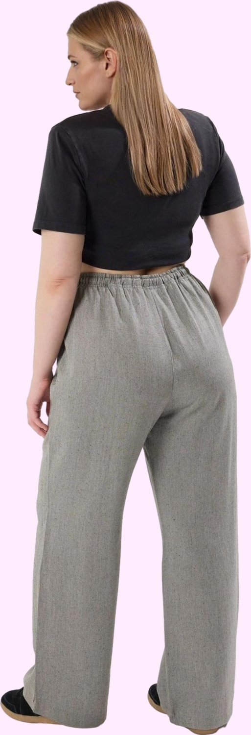 Kadın Relaxed Siluet Geniş Paça Yazlık Pantolon Rahat Kalıp Keten Görünümlü Günlük Kullanım