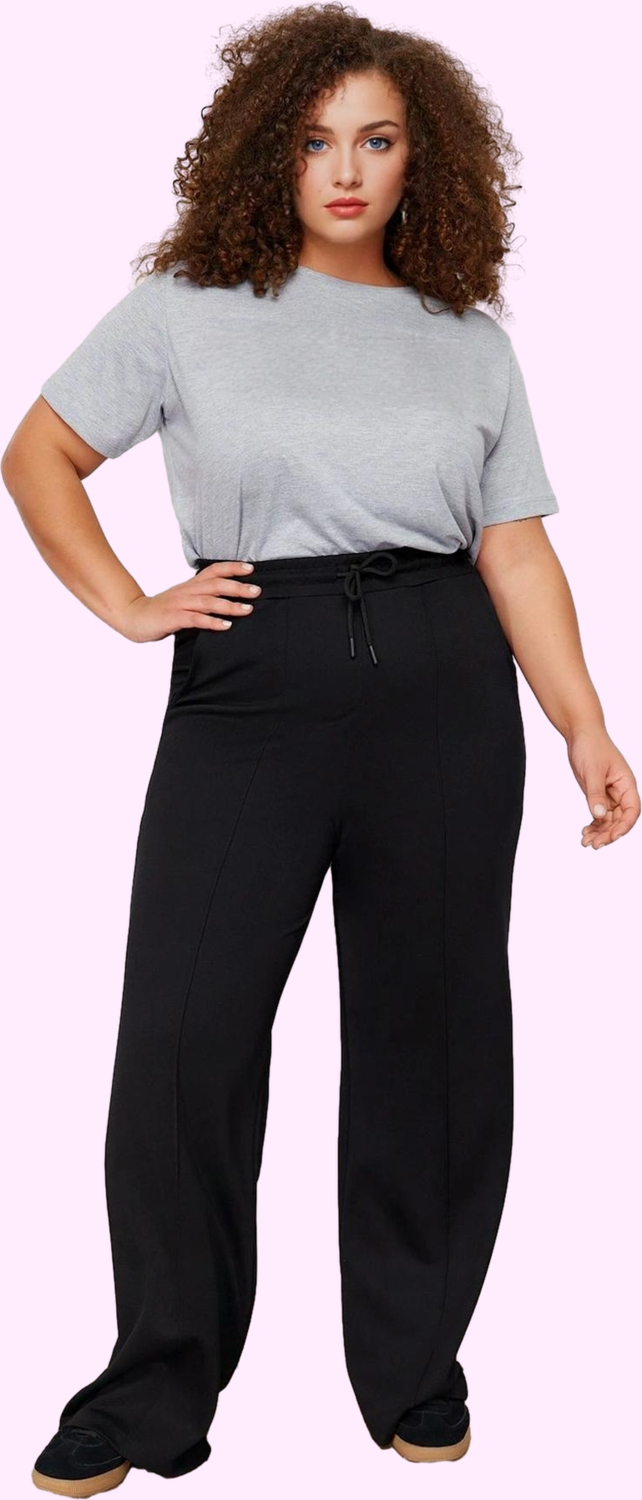 Kadın Düz Desen Regular Geniş Paça Pantolon Yüksek Bel Rahat Günlük Stil Dayanıklı Malzeme