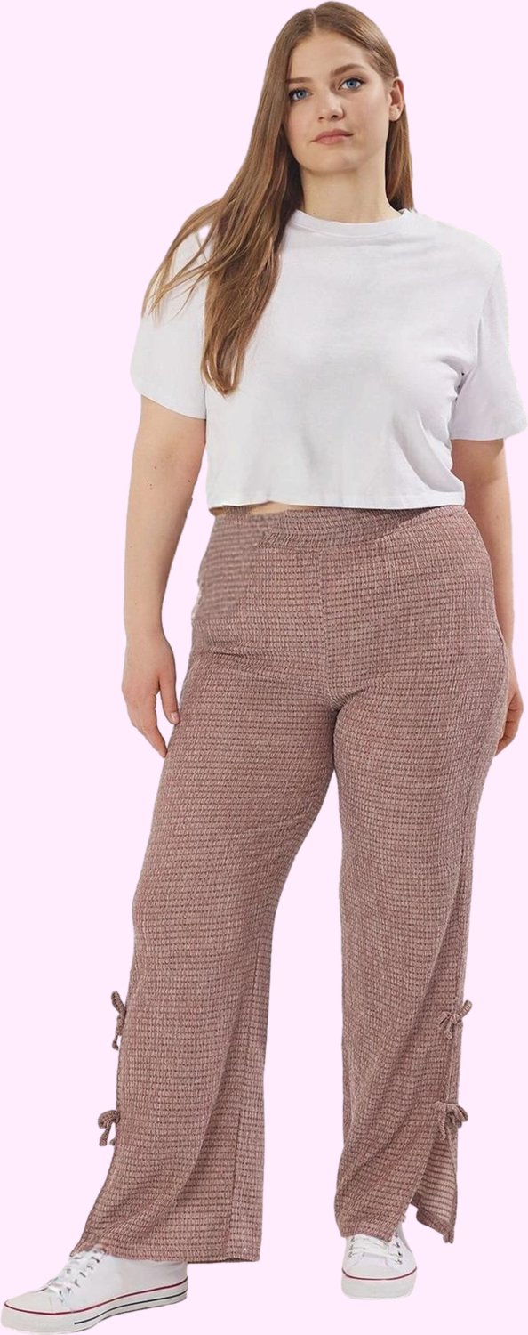 Kadın Dokulu Desenli Geniş Paça Pantolon Yüksek Bel Rahat Günlük Yaz Aylarının Vazgeçilmezi