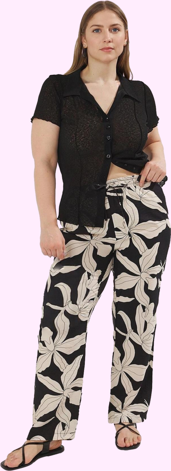 Kadın Çok Desenli Yüksek Bel Wide Leg Dokuma Pantolon Günlük Stil Yaz Aylarının Vazgeçilmezi