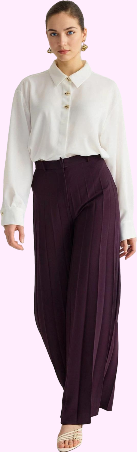 Kadın Renk Geniş Paça Pantolon Yüksek Bel Dokuma Kumaş Günlük Stil Yaz Aylarının Vazgeçilmezi