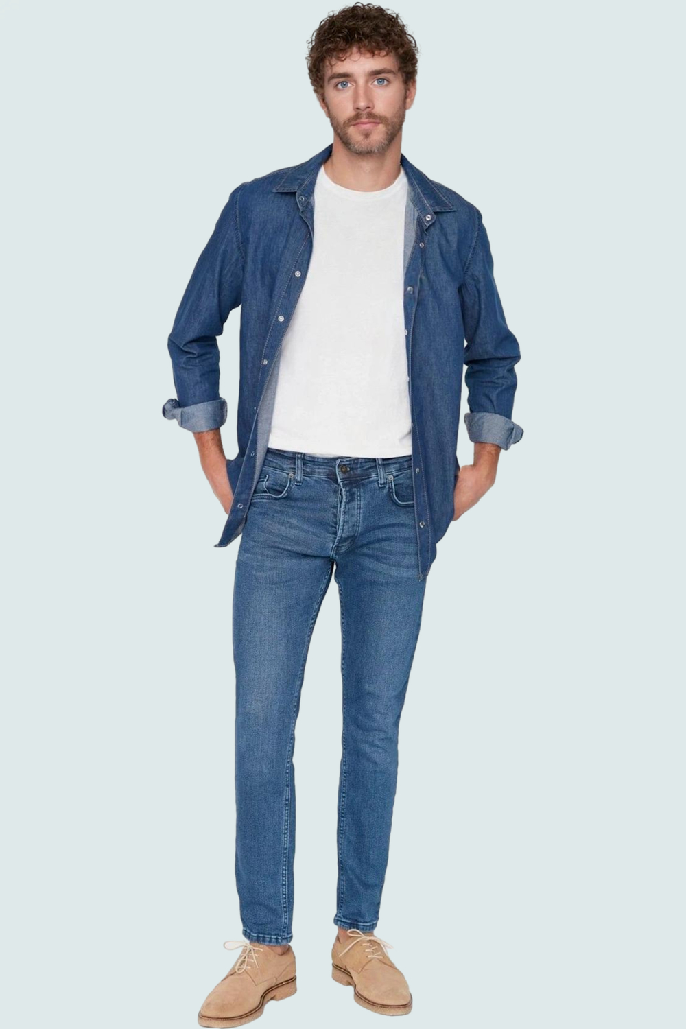 Erkek Dar Kesim Esnek Denim Pantolon Eskitme Detaylı Fonksiyonel Dayanıklı Kaliteli Modern