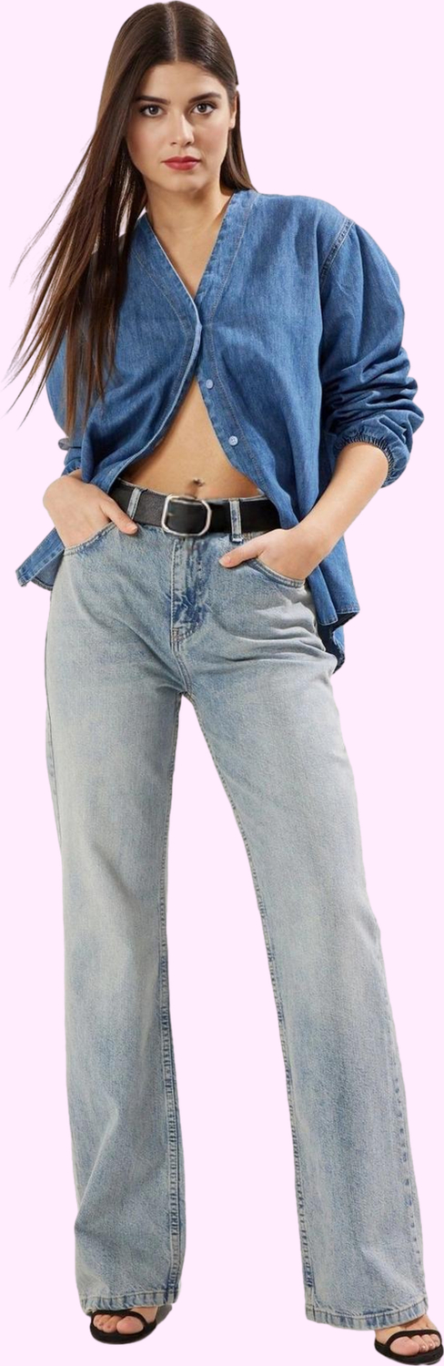 Kadın Wide Leg Denim Pantolon Yüksek Bel Fonksiyonel Dayanıklı Kaliteli Konforlu Estetik Şık