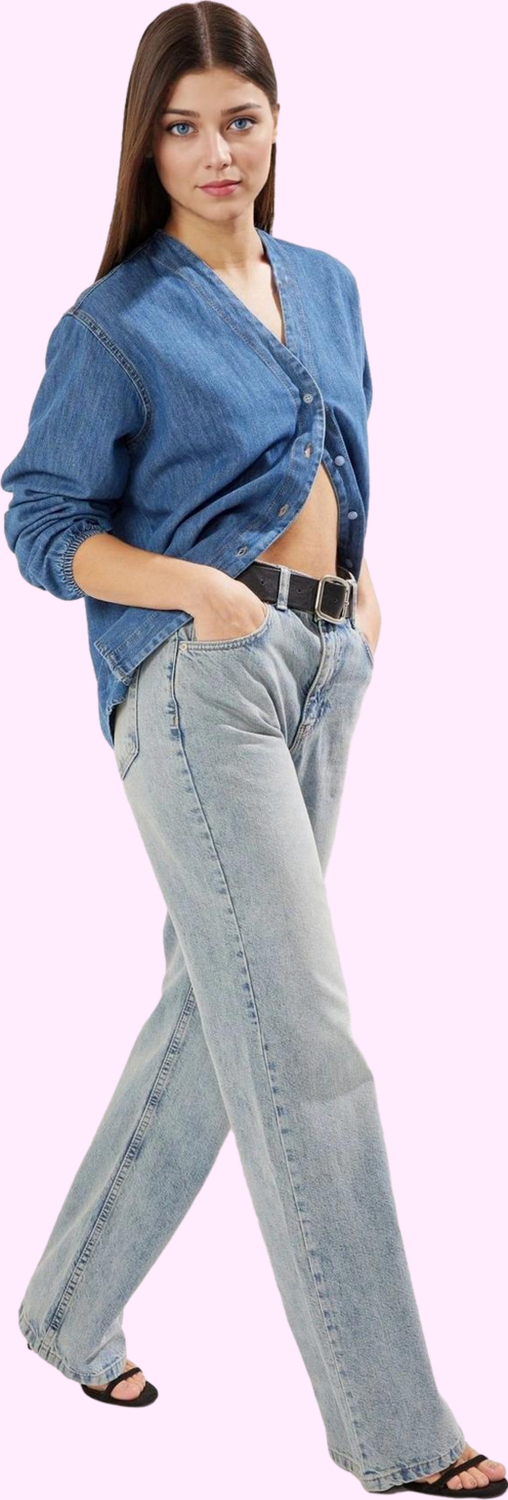 Kadın Wide Leg Denim Pantolon Yüksek Bel Fonksiyonel Dayanıklı Kaliteli Konforlu Estetik Şık