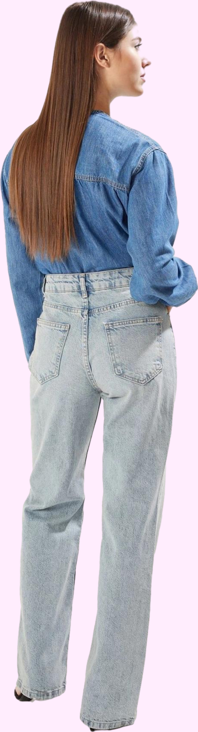Kadın Wide Leg Denim Pantolon Yüksek Bel Fonksiyonel Dayanıklı Kaliteli Konforlu Estetik Şık
