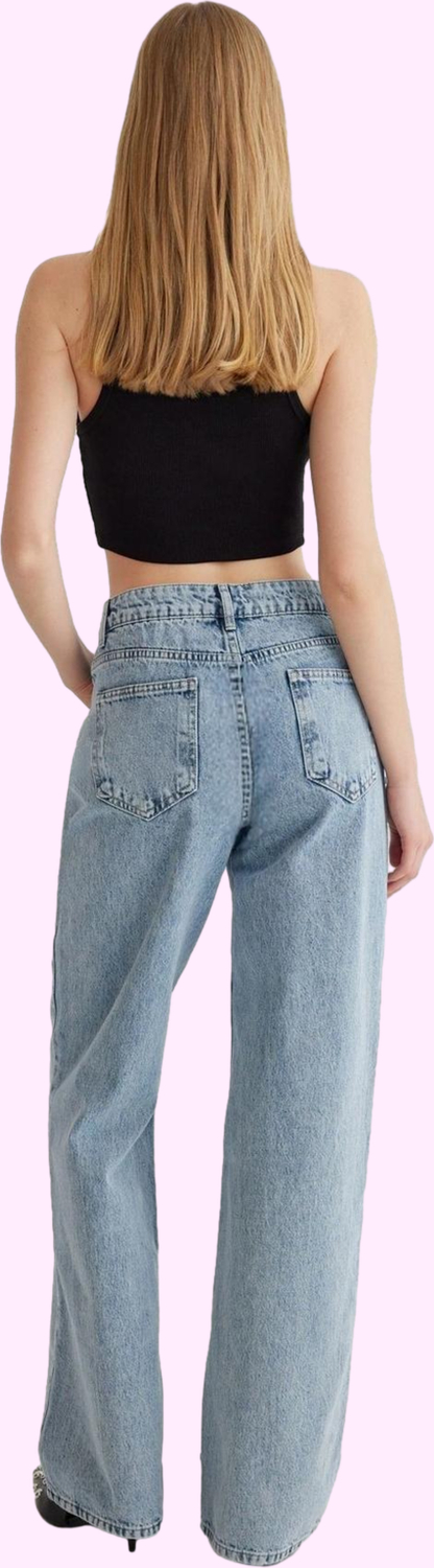 Kadın Geniş Paça Yüksek Bel Kot Pantolon Fonksiyonel Dayanıklı Kaliteli Konforlu Estetik Şık