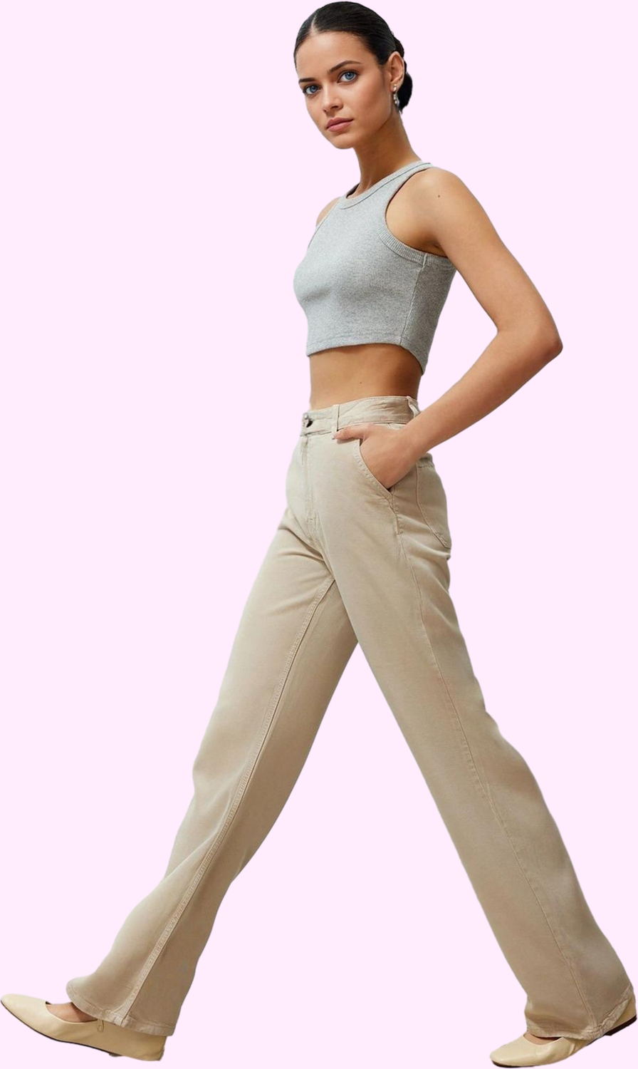 Kadın Cool & Comfort Wide Leg Tencel Jean Pantolon Fonksiyonel Dayanıklı Kaliteli Konforlu