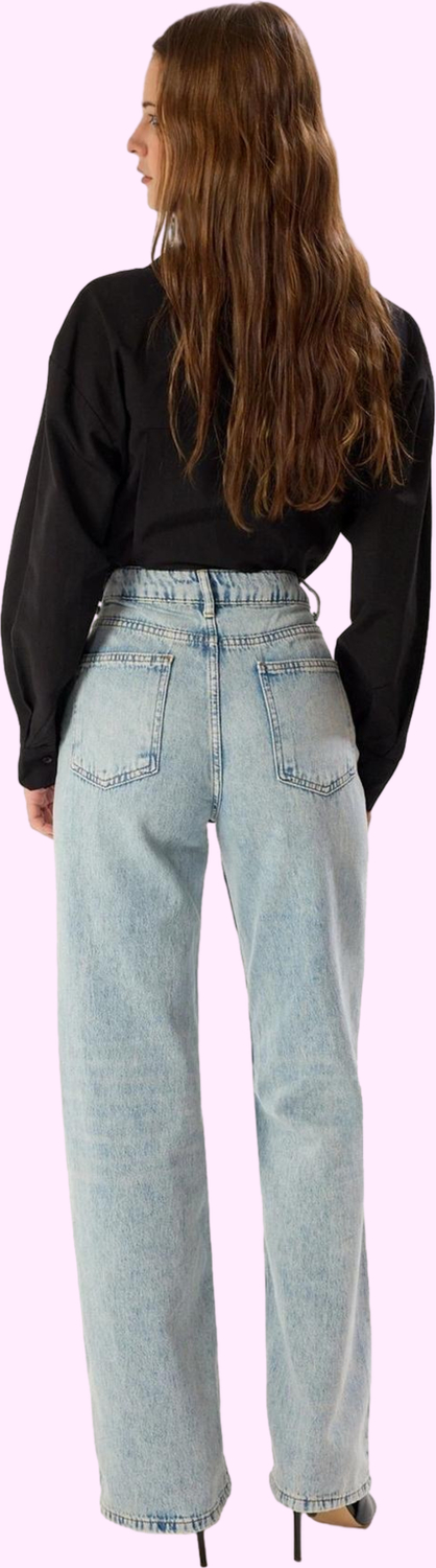 Kadın Pamuk Denim Geniş Paça Pantolon Rahat Günlük Stil Hafta Sonu Yaz Aylarının Vazgeçilmezi