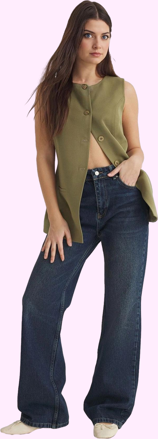 Kadın Pamuk Denim Pantolon Geniş Paça Rahat Kalıp Günlük Hafta Sonu Yaz Aylarının Vazgeçilmezi