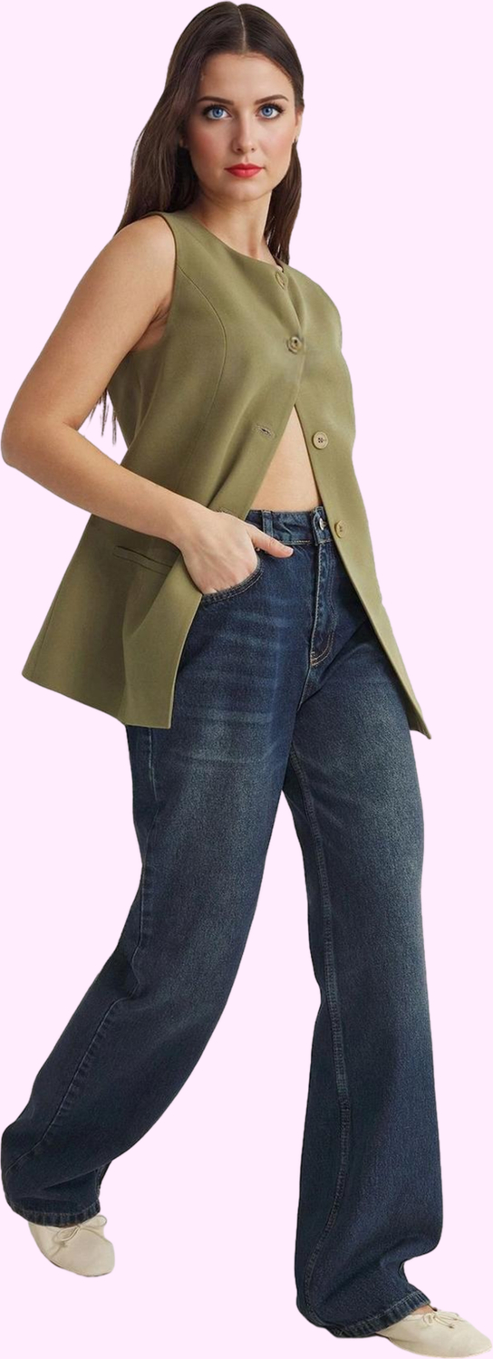Kadın Pamuk Denim Pantolon Geniş Paça Rahat Kalıp Günlük Hafta Sonu Yaz Aylarının Vazgeçilmezi