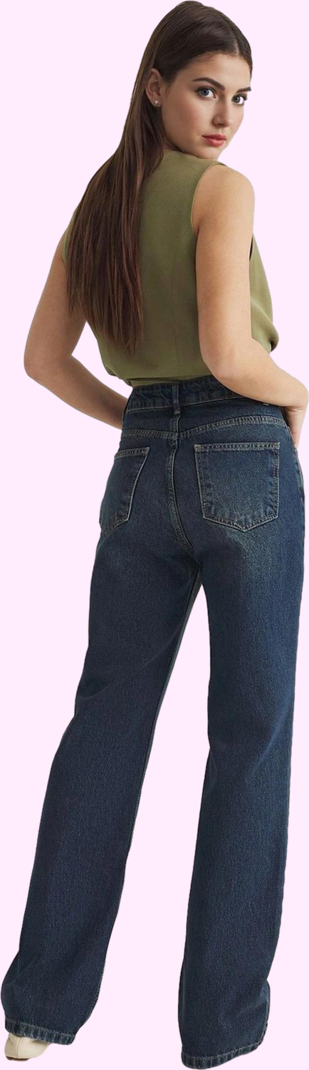 Kadın Pamuk Denim Pantolon Geniş Paça Rahat Kalıp Günlük Hafta Sonu Yaz Aylarının Vazgeçilmezi