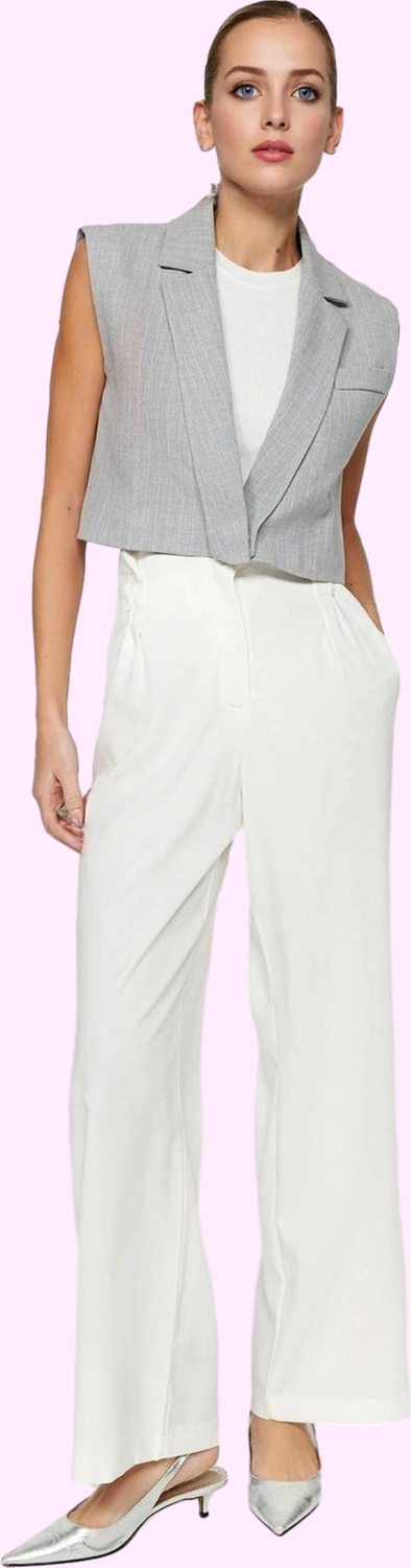 Kadın Yüksek Bel Geniş Paça Pantolon Polyester Dokuma Kumaş Günlük Şıklık Kaliteli Malzeme
