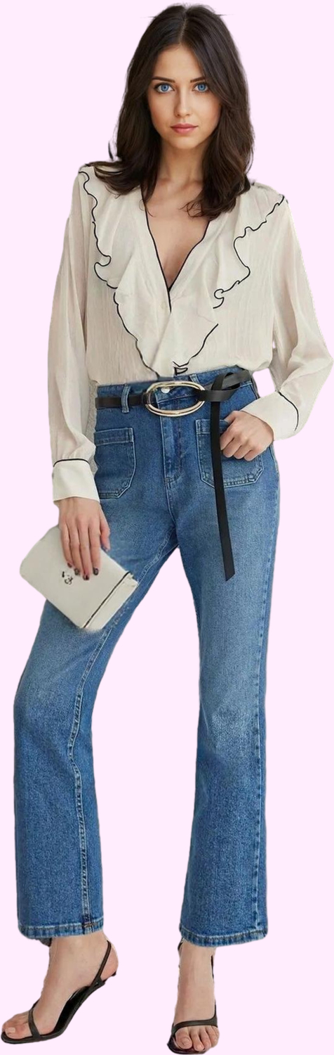 Kadın Normal Bel Denim İspanyol Paça Jean Günlük Casual Flare Hafta Sonu Dayanıklı Malzeme