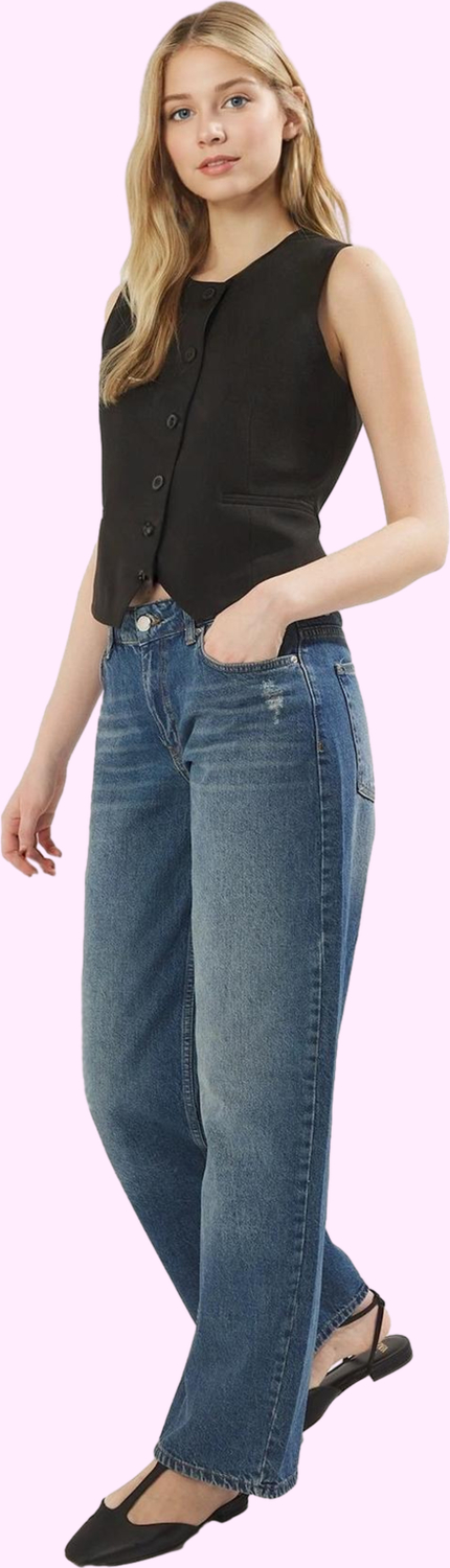 Kadın Pamuk Jean Pantolon Düşük Bel Wide Leg Günlük Özel Günler Yaz Aylarının Vazgeçilmezi