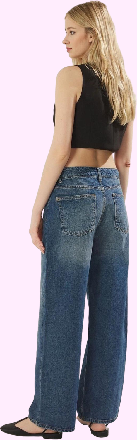 Kadın Pamuk Jean Pantolon Düşük Bel Wide Leg Günlük Özel Günler Yaz Aylarının Vazgeçilmezi