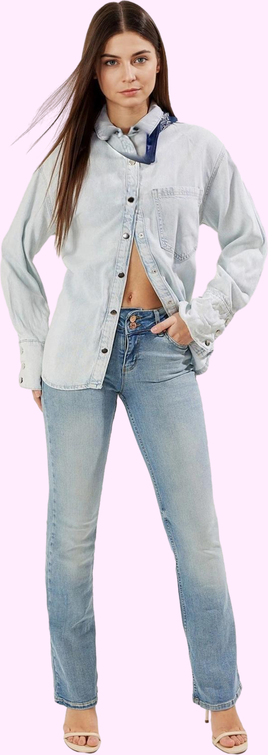 Kadın Denim Flare Jeans Düşük Bel İspanyol Paça Günlük Kullanım Yaz Aylarının Vazgeçilmezi