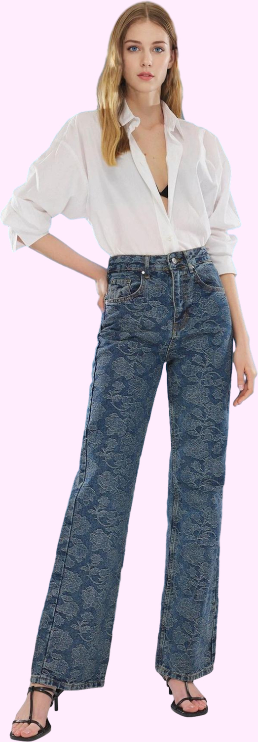 Kadın Pamuklu Baskılı Denim Wide Leg Pantolon Günlük Şıklık Hafta Sonu Yaz Aylarının Vazgeçilmezi