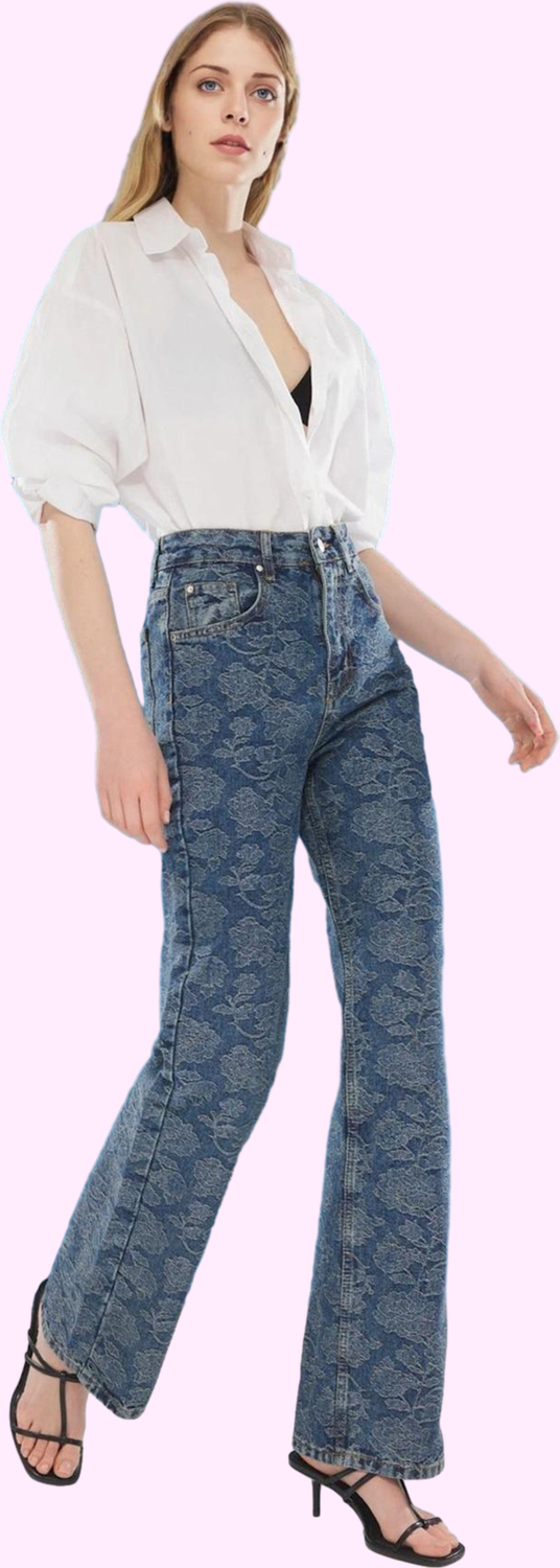Kadın Pamuklu Baskılı Denim Wide Leg Pantolon Günlük Şıklık Hafta Sonu Yaz Aylarının Vazgeçilmezi