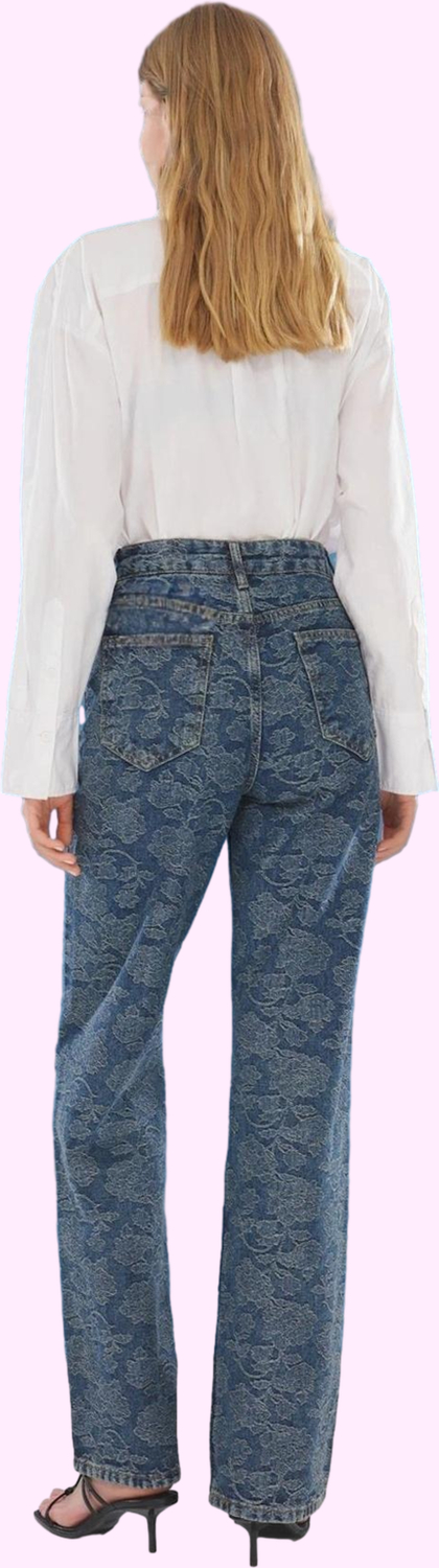 Kadın Pamuklu Baskılı Denim Wide Leg Pantolon Günlük Şıklık Hafta Sonu Yaz Aylarının Vazgeçilmezi