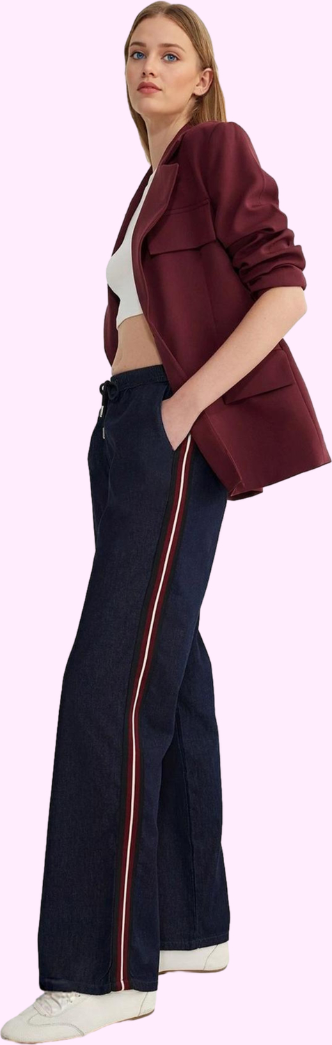 Kadın Pamuk Denim Pantolon Yüksek Bel Geniş Paça Günlük ve Rahat Yaz Aylarının Vazgeçilmezi