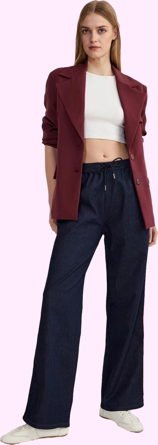 Kadın Pamuk Denim Pantolon Yüksek Bel Geniş Paça Günlük ve Rahat Yaz Aylarının Vazgeçilmezi