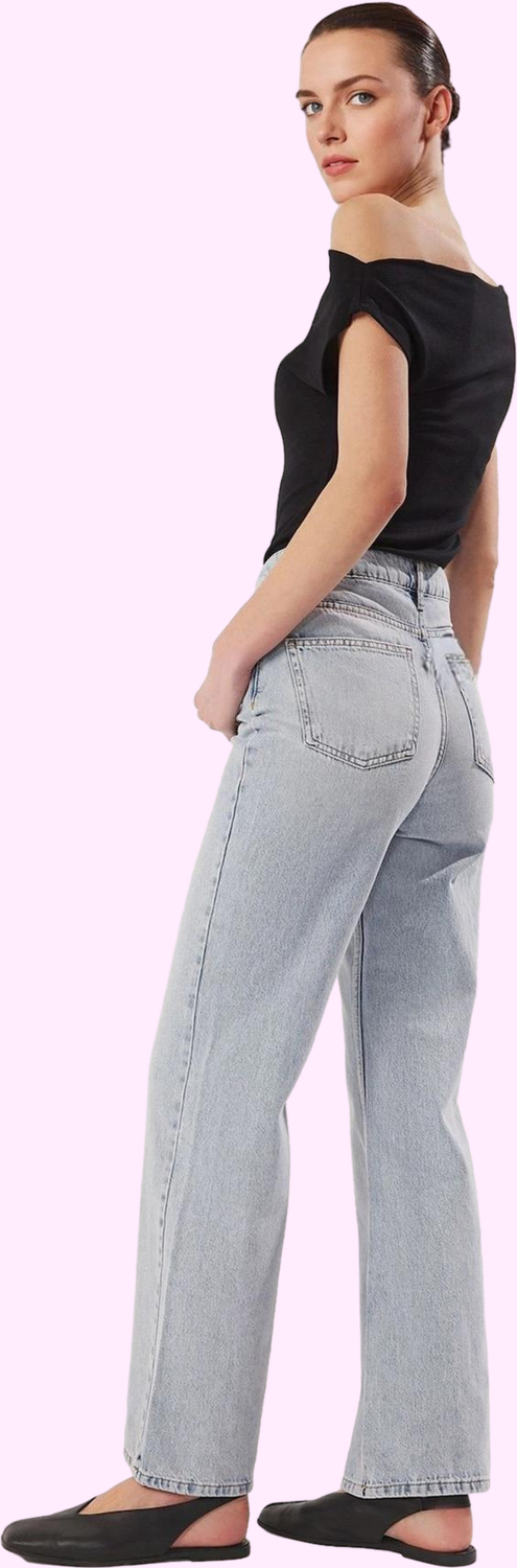 Kadın Pamuk Denim Jean Pantolon Yüksek Bel Geniş Paça Düz Desen Günlük Stil Modern Tasarım