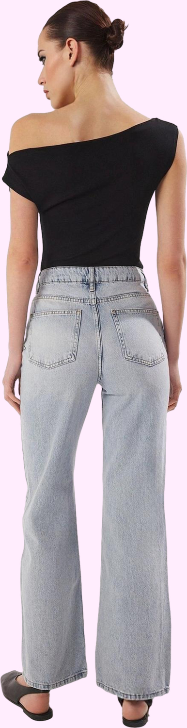 Kadın Pamuk Denim Jean Pantolon Yüksek Bel Geniş Paça Düz Desen Günlük Stil Modern Tasarım