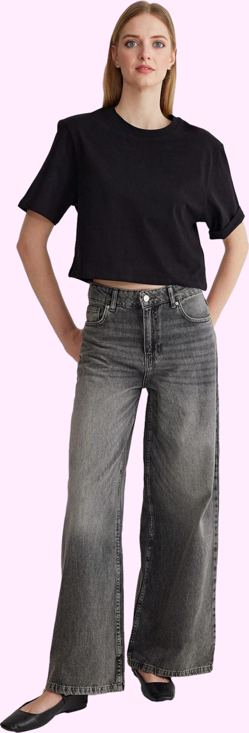 Kadın Pamuk Denim Pantolon Yüksek Bel Wide Leg Günlük Stil Hafta Sonu Yaz Aylarının Vazgeçilmezi