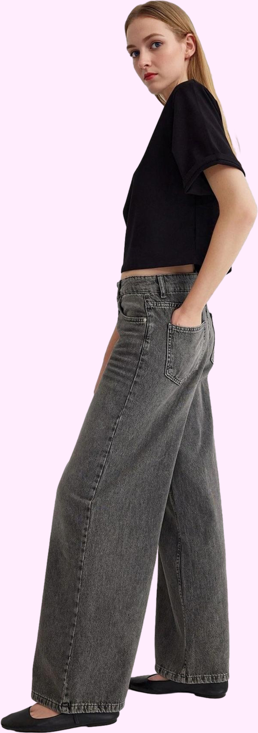 Kadın Pamuk Denim Pantolon Yüksek Bel Wide Leg Günlük Stil Hafta Sonu Yaz Aylarının Vazgeçilmezi