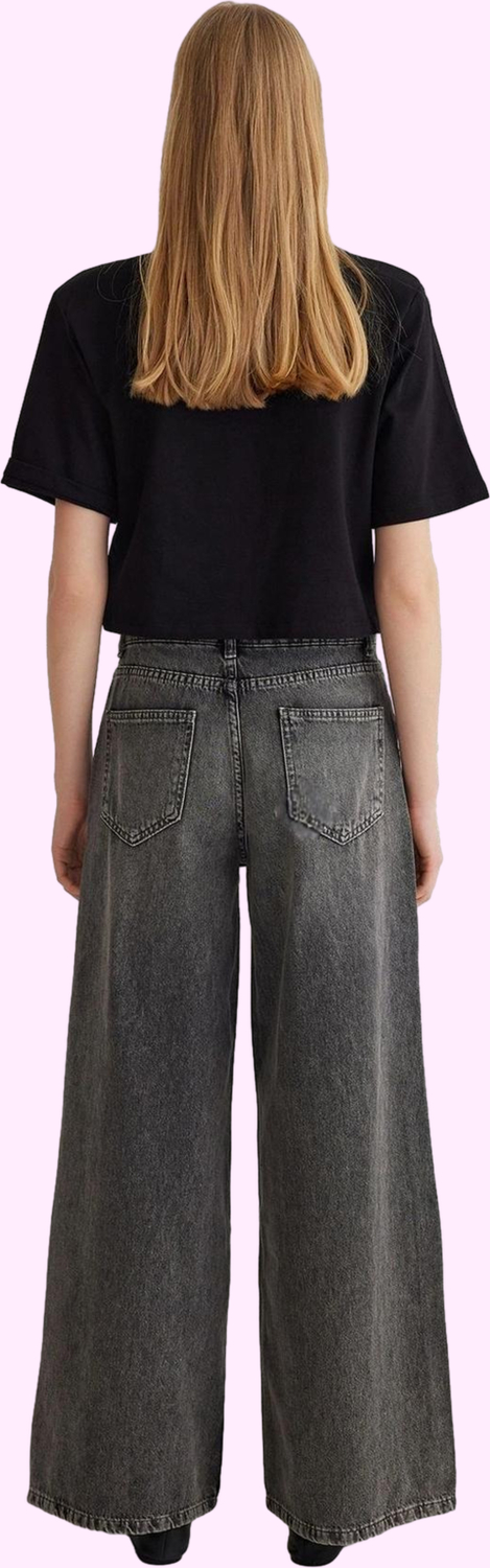 Kadın Pamuk Denim Pantolon Yüksek Bel Wide Leg Günlük Stil Hafta Sonu Yaz Aylarının Vazgeçilmezi