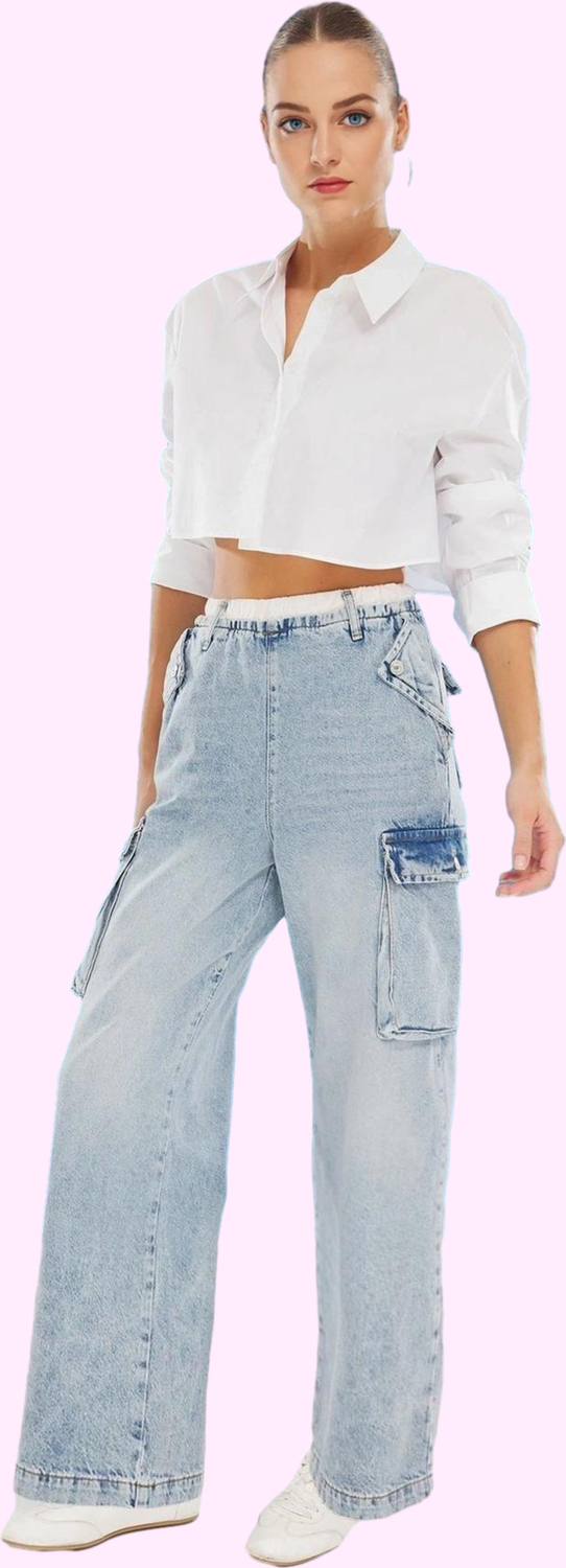 Kadın Denim Pantolon Pamuk Yüksek Bel Geniş Paça Rahat Kalıp Günlük Kullanım Modern Tasarım