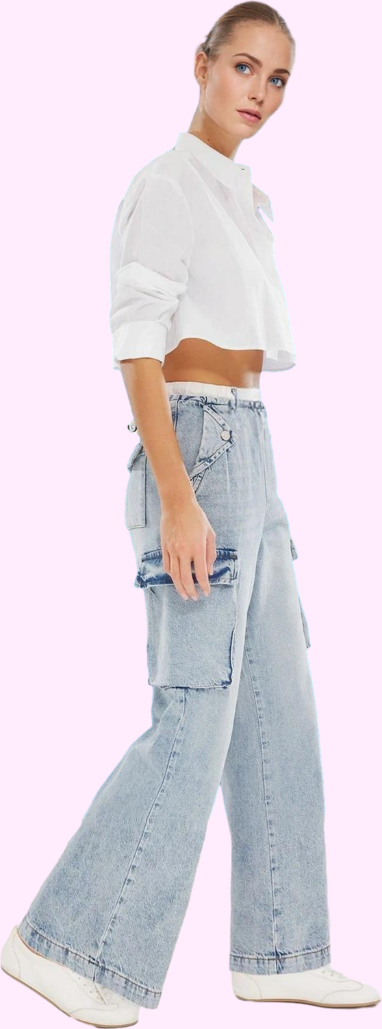 Kadın Denim Pantolon Pamuk Yüksek Bel Geniş Paça Rahat Kalıp Günlük Kullanım Modern Tasarım