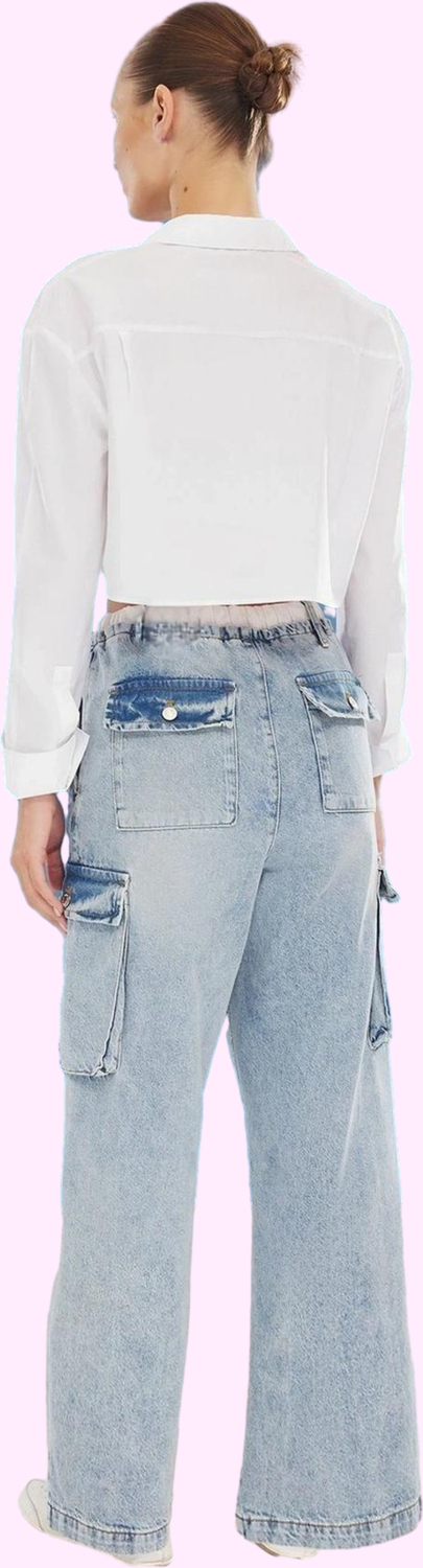 Kadın Denim Pantolon Pamuk Yüksek Bel Geniş Paça Rahat Kalıp Günlük Kullanım Modern Tasarım
