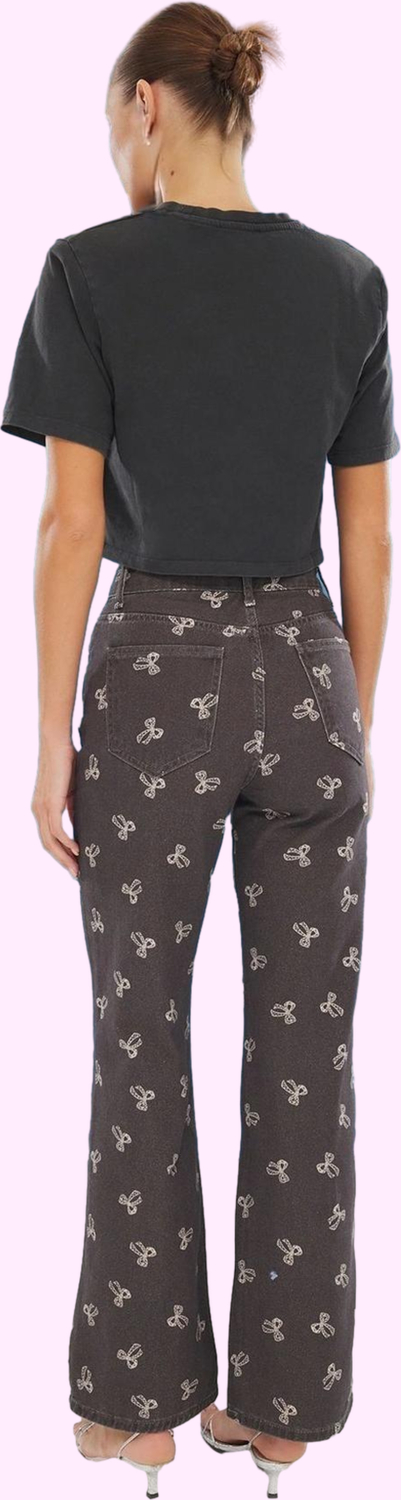 Kadın Baskılı Denim Pantolon Pamuk Yüksek Bel Wide Leg Casual Tarz Yaz Aylarının Vazgeçilmezi