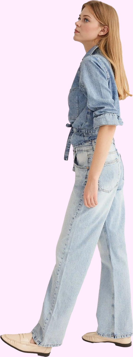 Kadın Pamuklu Denim Geniş Paça Pantolon Günlük Kullanım için Hafta Sonu Yaz Aylarının Vazgeçilmezi