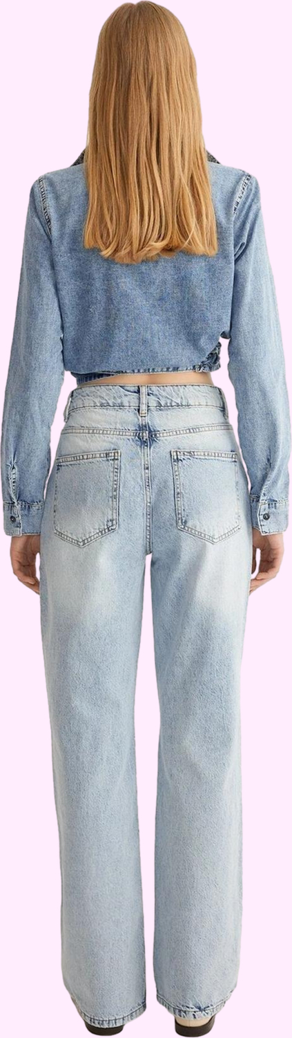 Kadın Pamuklu Denim Geniş Paça Pantolon Günlük Kullanım için Hafta Sonu Yaz Aylarının Vazgeçilmezi