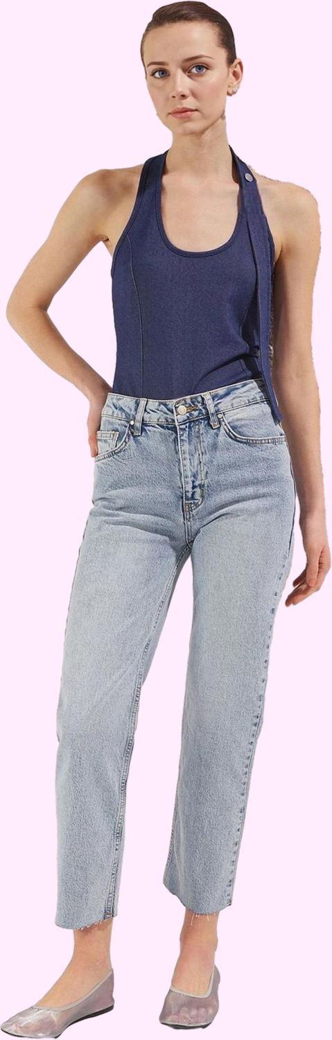 Kadın Denim Straight Jean Pantolon; Normal Bel Rahat Kalıp Günlük Stil Yaz Aylarının Vazgeçilmezi