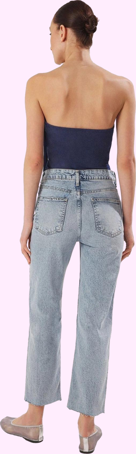 Kadın Denim Straight Jean Pantolon; Normal Bel Rahat Kalıp Günlük Stil Yaz Aylarının Vazgeçilmezi