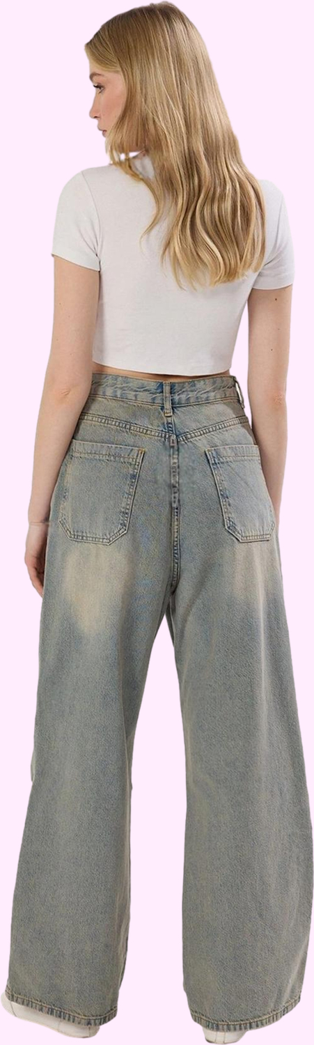 Kadın Pamuk Denim Baggy Jean Pantolon Yüksek Bel Geniş Paça Günlük Stil Yaz Aylarının Vazgeçilmezi